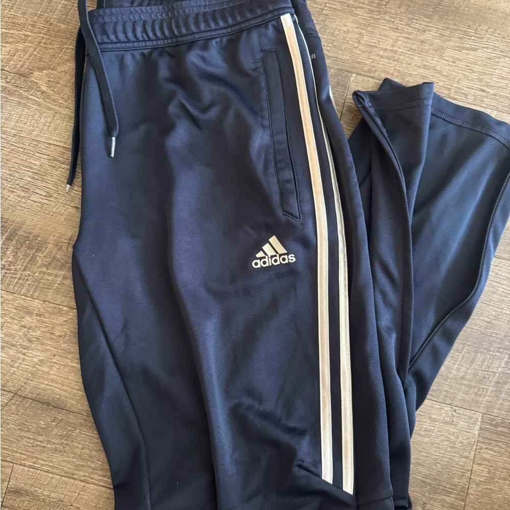 adidas Navy & White Joggers with Side Stripes